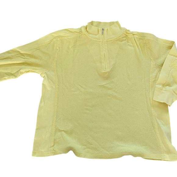 Talbots Yellow Quarter-Zip Pullover, 100% cotton, cropped, 3/4 sleeves, size L - Picture 1 of 4